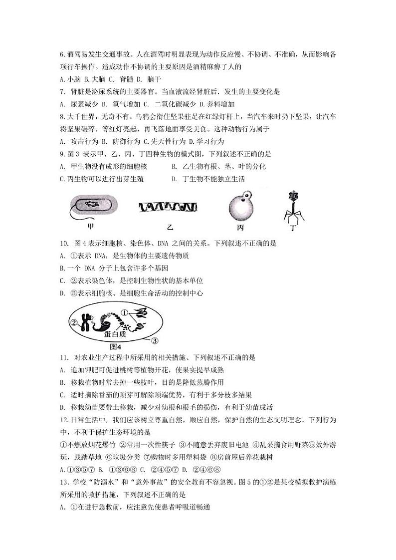 2021年广西百色中考生物真题02