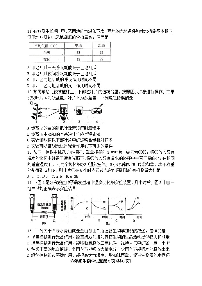 山东省泰安市肥城市2020-2021学年六年级下学期期末教学质量监测生物试题（word版，含答案）第3页