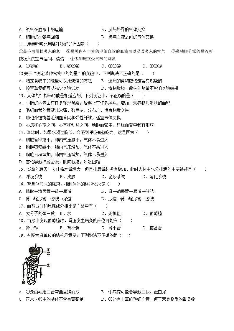 安徽省淮南市东部地区2020-2021学年七年级下学期期末生物试题（word版 含答案）02