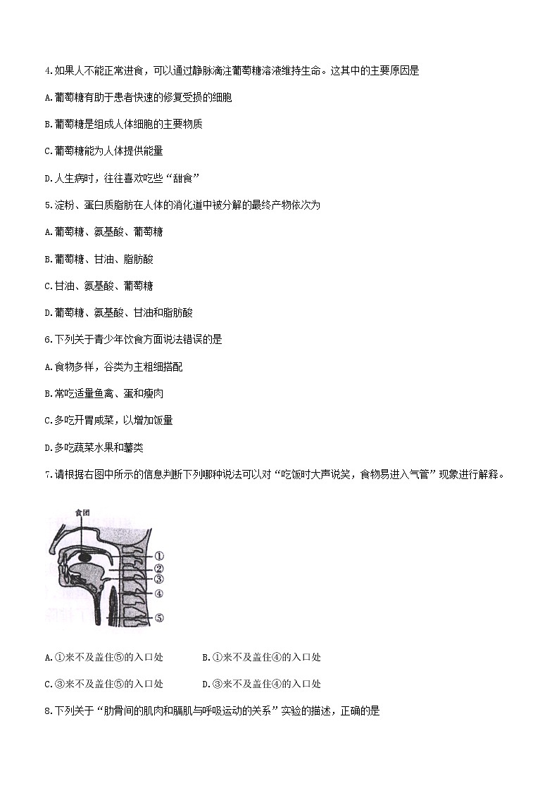 安徽省六安市霍邱县2020-2021学年七年级下学期期末生物试题（word版 含答案）02