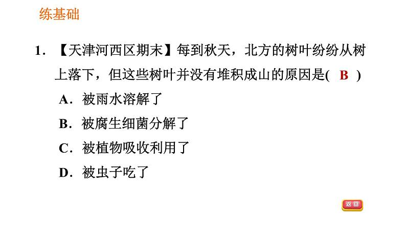 人教版八年级上册生物习题课件第5单元 第4章  4.4 细菌和真菌在自然界中的作用07