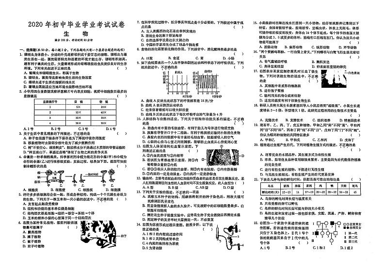 （益阳市）人教版2020年八年级《生物》初中毕业学业水平考试真题卷第十三套（有答案解析）01