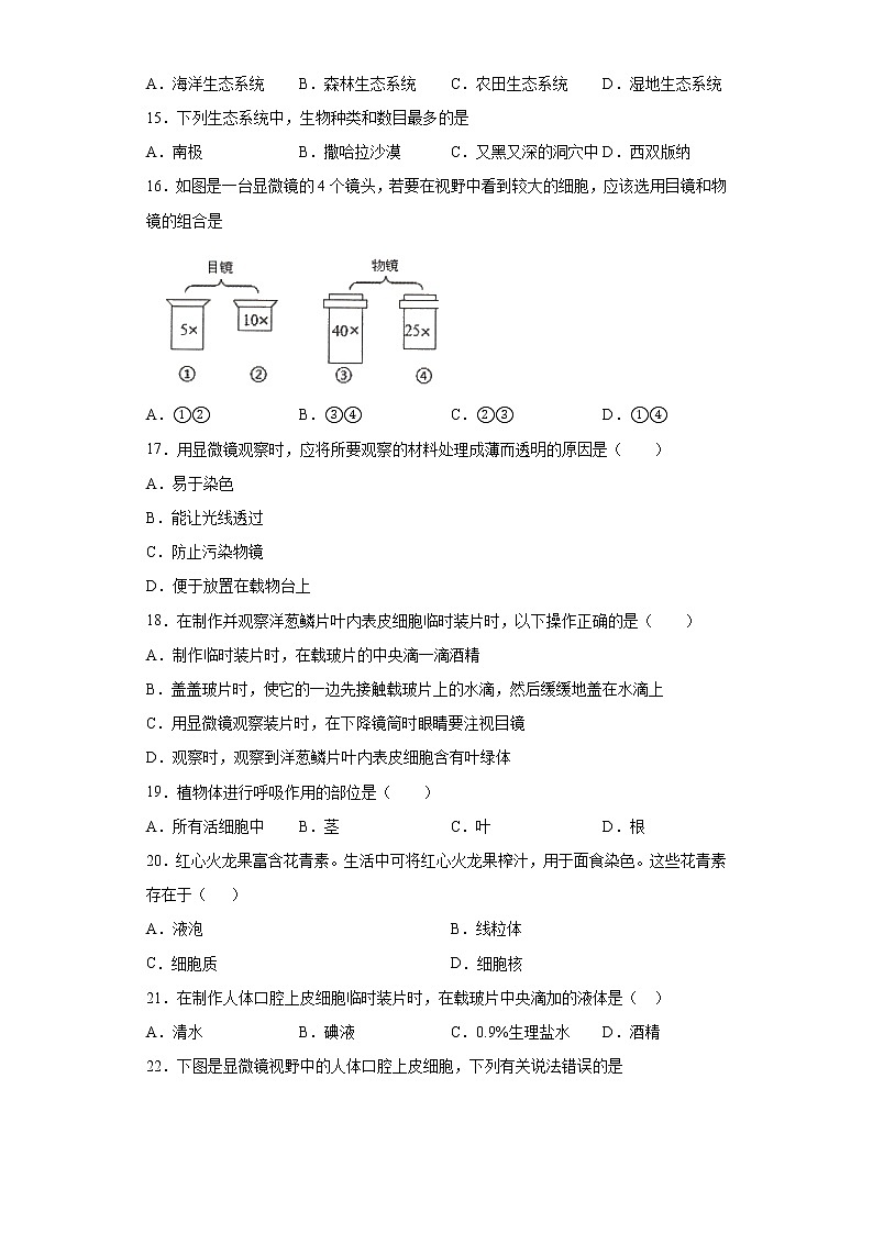 黑龙江省伊春市伊美区2020-2021学年七年级上学期期末生物试题（word版 含答案）第3页