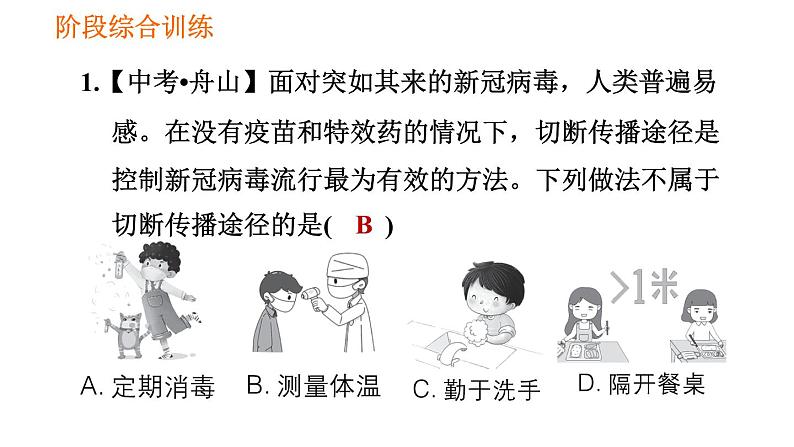 人教版八年级下册生物习题课件 第8单元 阶段综合训练 健康地生活03