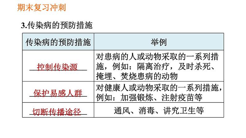 人教版八年级下册生物习题课件 期末复习冲刺 第八单元 第一章 传染病和免疫04