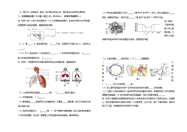 内蒙古呼伦贝尔扎兰屯市2020-2021学年七年级下学期期末考试生物试题（word版 含答案）第3页