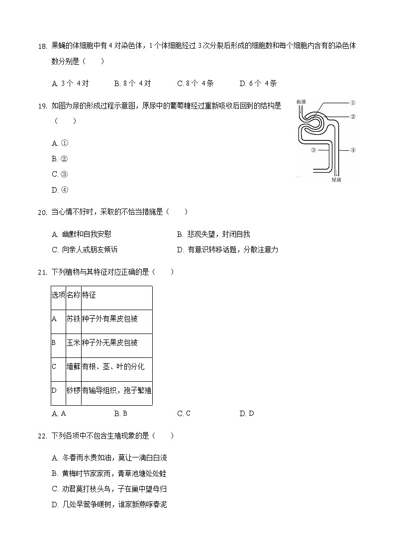 2021年海南省中考生物真题（word版附解析）03