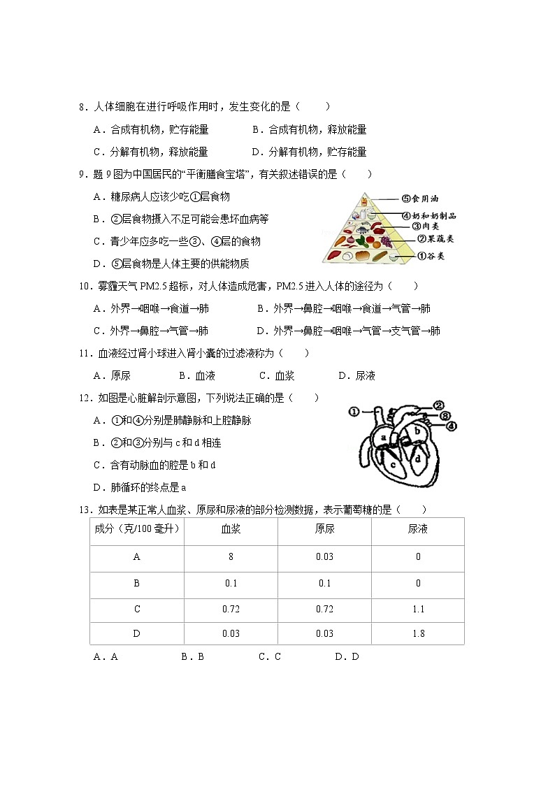 广东省清远市清新区2020-2021学年七年级下学期期末考试生物试题（word版 含答案）第2页