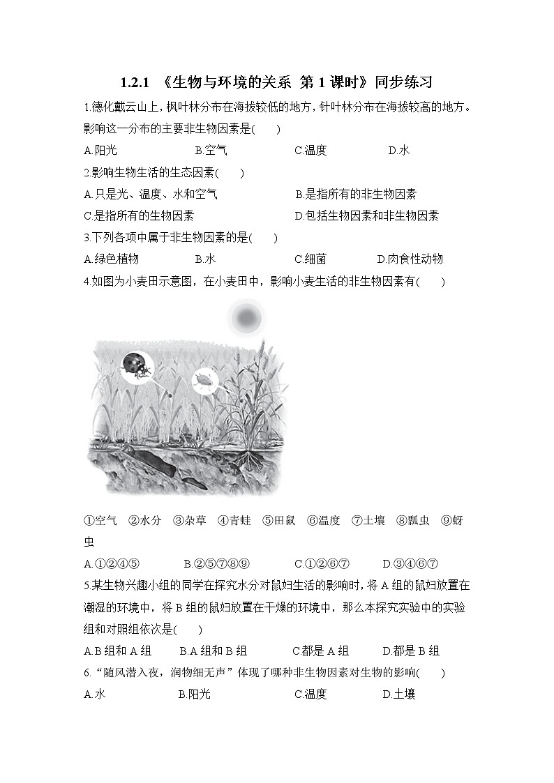 1.2.1 生物与环境的关系 第1课时 课件PPT+教案+同步练习01