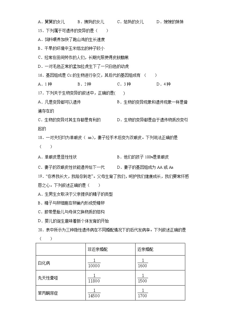 河北省邯郸市魏县2020-2021学年八年级下学期期中生物试题（word版 含答案）03