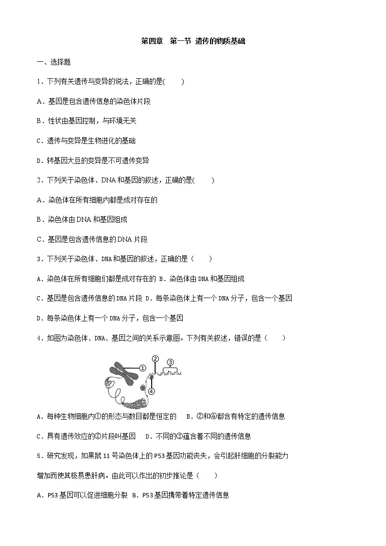 济南版生物 八年级上册 4.1 遗传的物质基础 同步练习（含解析）第1页