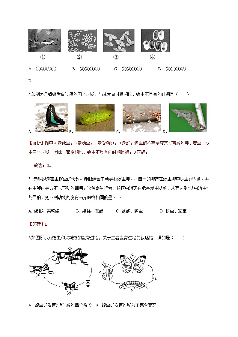 4.2.1昆虫的生殖发育 同步练习（含答案）第2页