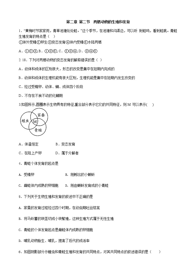4.2.2两栖类动物的生殖和发育 同步练习（含答案）第1页