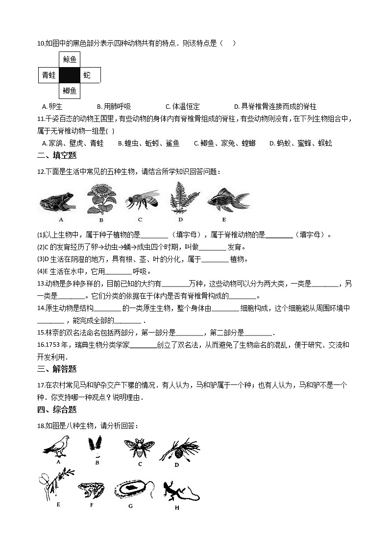 2.4.1 生物的分类方法 同步测试（含解析）第2页