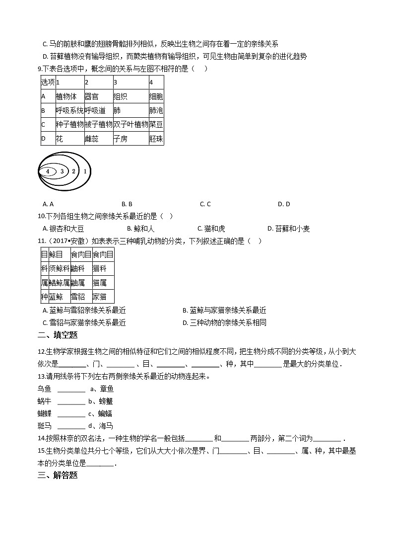 2.4.2 生物的分类单位 同步测试（含解析）第2页