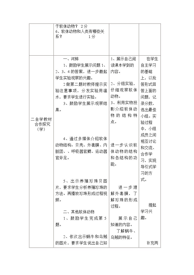冀教版七年级生物上册第四章《第四节 软体动物》教案02