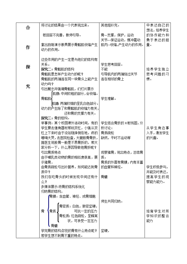 冀教版八年级生物上册第四单元第一章《第一节 运动的基础》教学设计02
