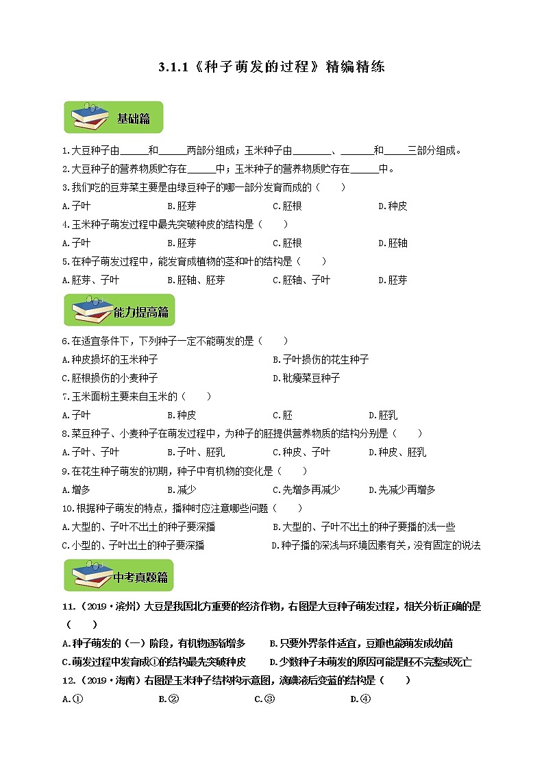 3.1.1《种子萌发的过程》同步练习第1页