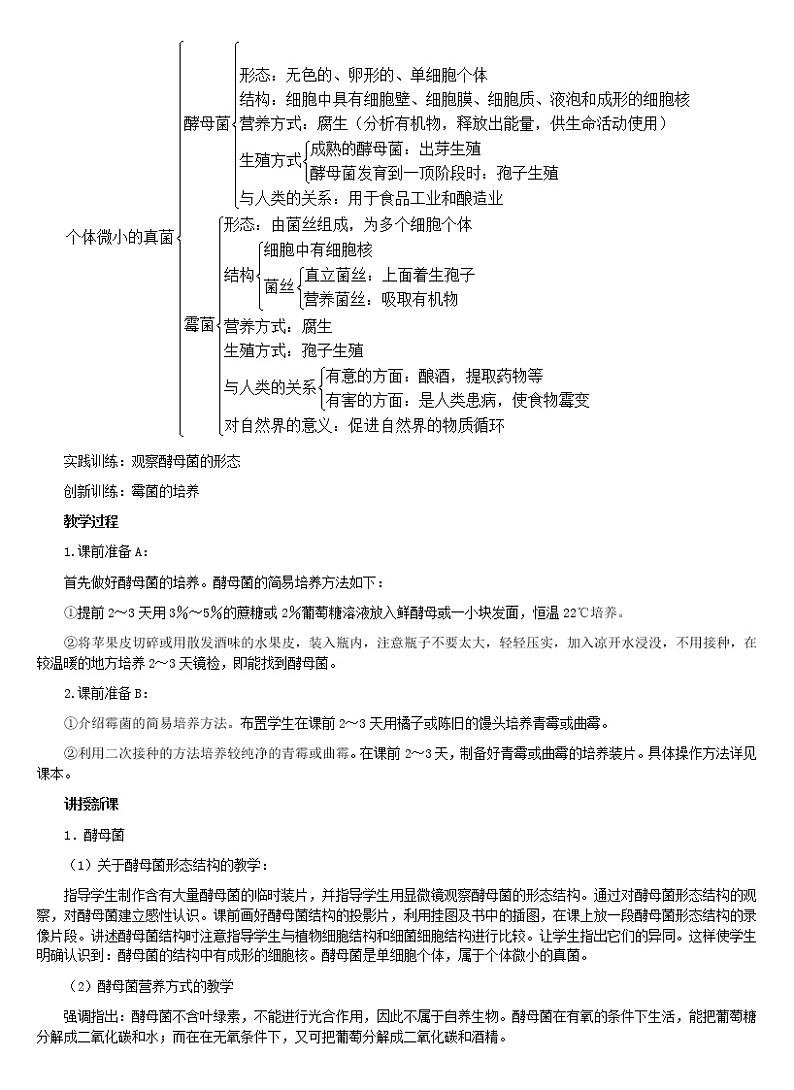 冀教版八年级生物上册第五单元第二章《第一节 酵母菌和霉菌》教学设计02
