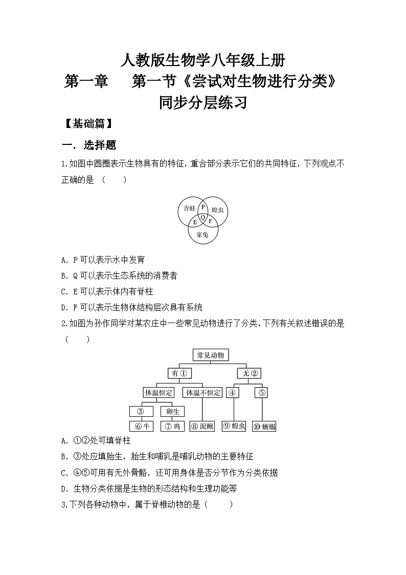 【核心素养目标】人教版初中生物八年级上册6.1.1《尝试对生物进行分类》课件+视频+教学设计+同步分层练习（含答案）01