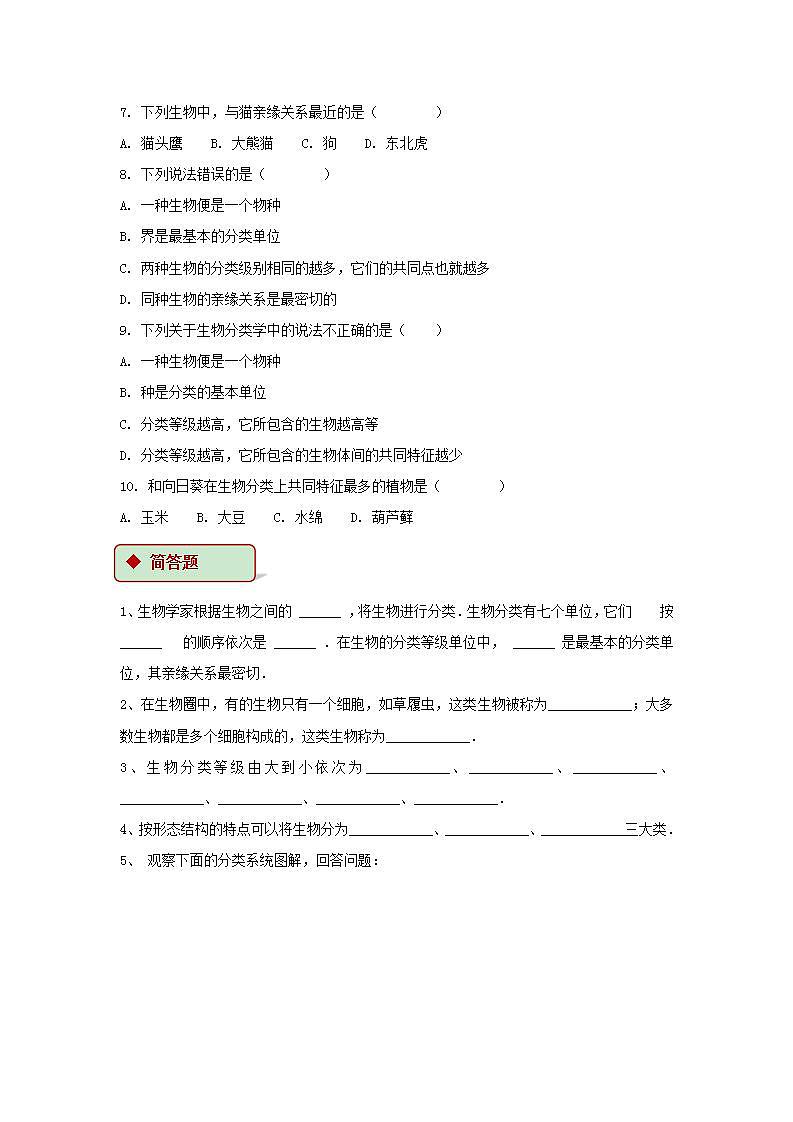 6.1.2《从种到界》同步练习(含答案）02