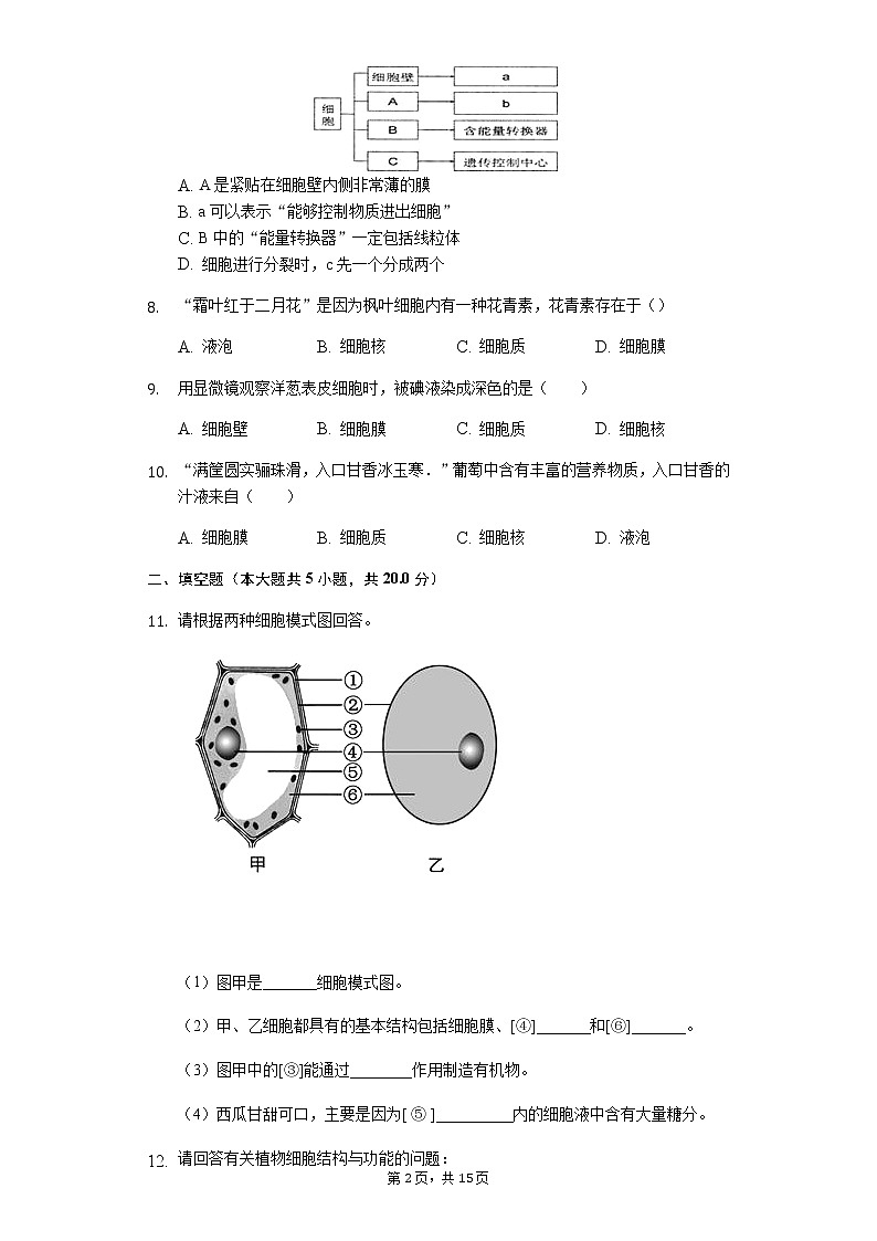 2.1.2《植物细胞》同步练习（含解析）02