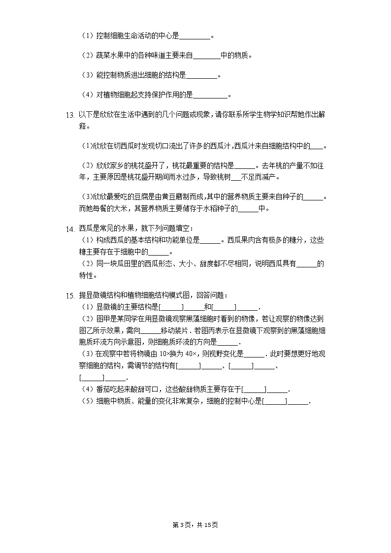 2.1.2《植物细胞》同步练习（含解析）03