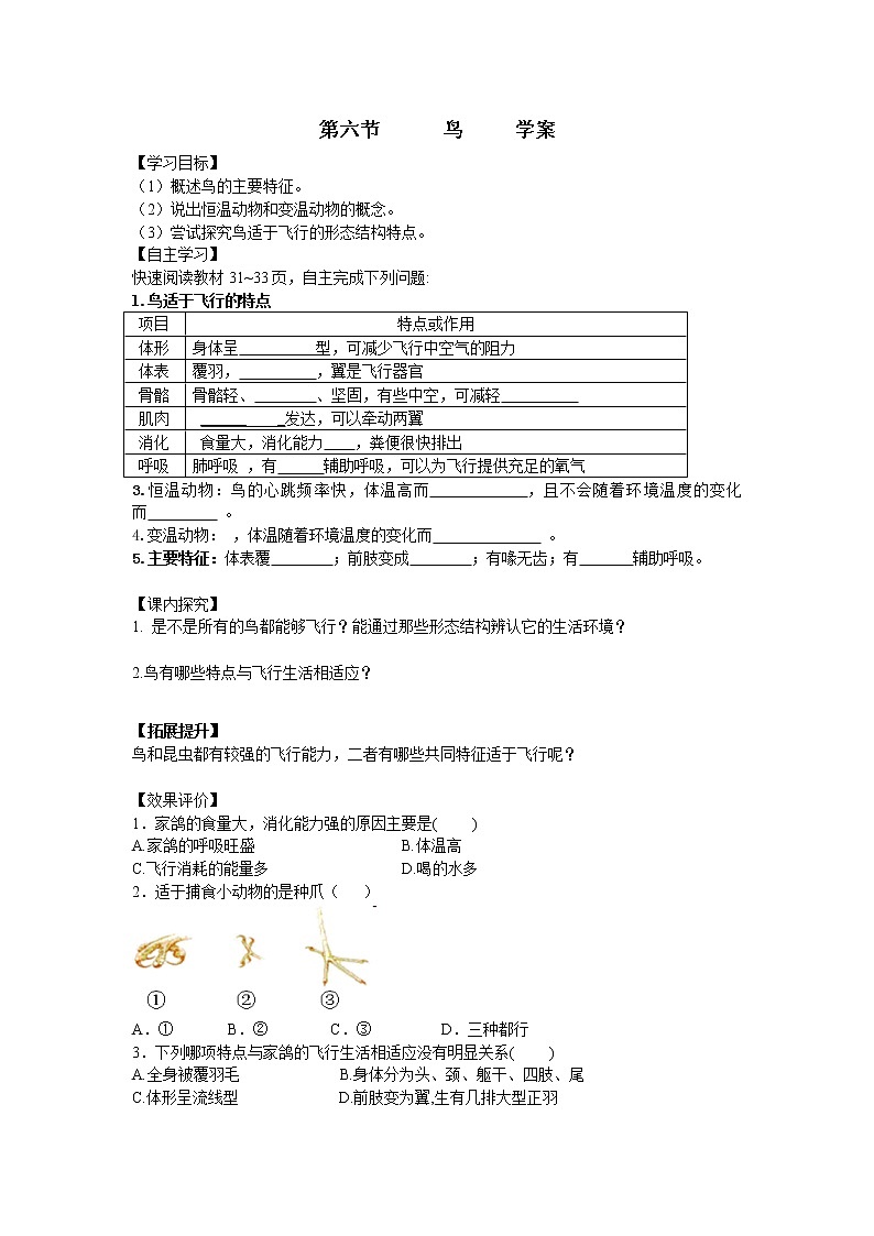5.1.6 鸟 学案（无答案）01