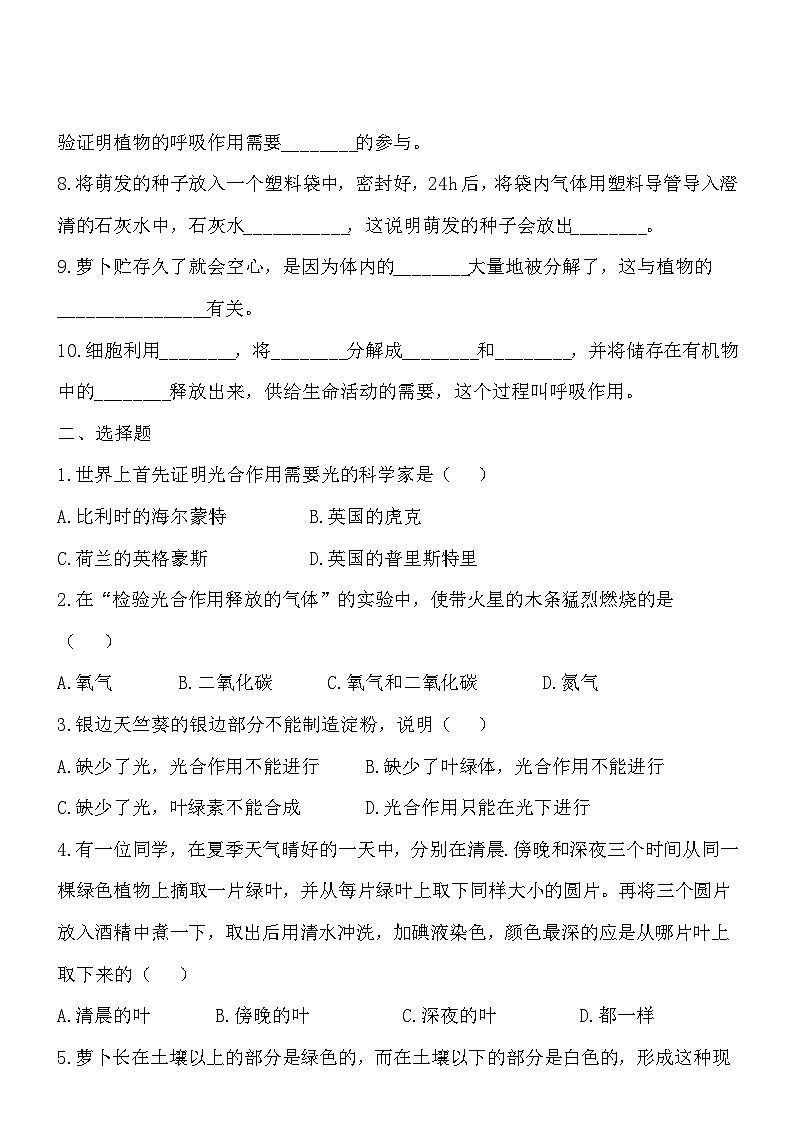 3.5绿色开花植物的生活方式同步练习第2页