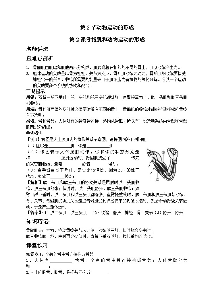 同步课时练动物运动骨骼肌和运动的形成第1页