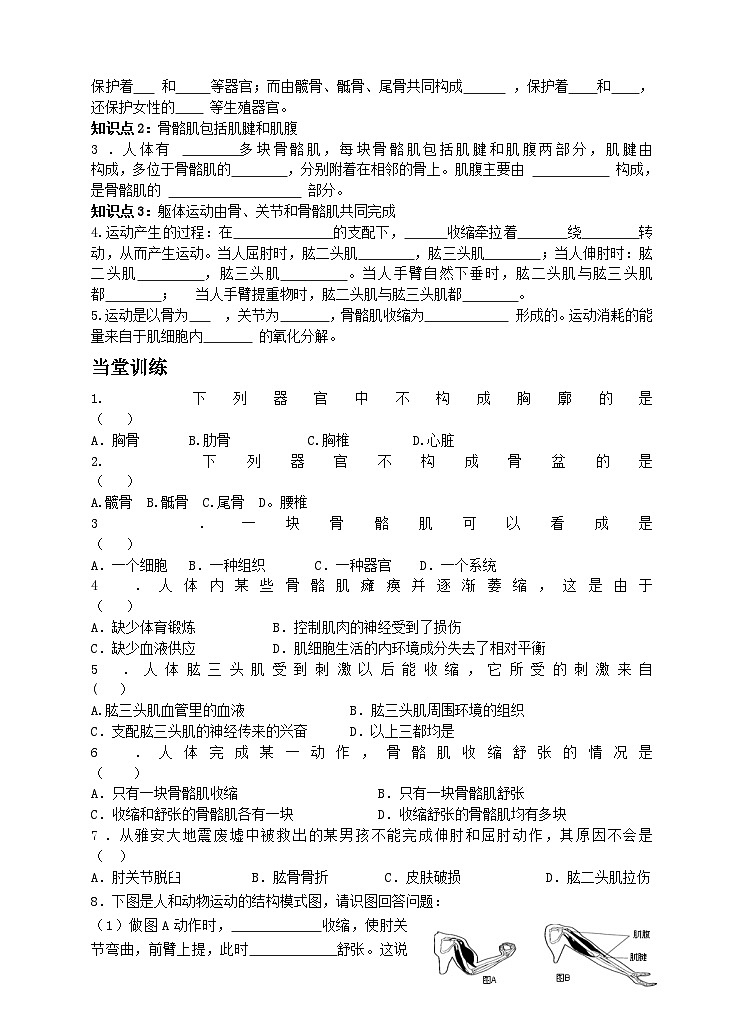 同步课时练动物运动骨骼肌和运动的形成第2页