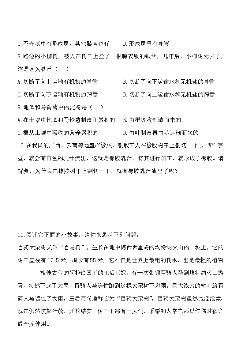 3.5.4植物茎的输导功能 同步练习02