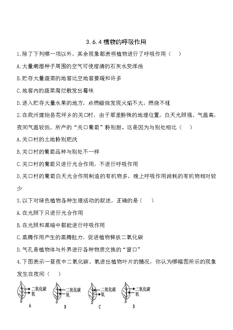 3.6.4植物的呼吸作用 同步练习01