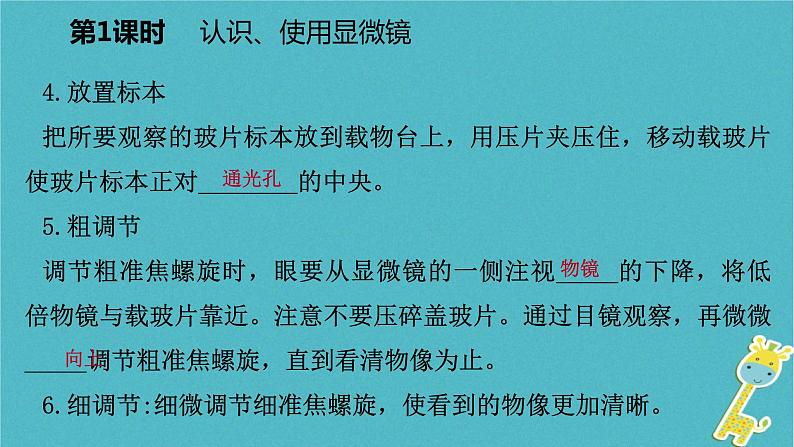 2018年七年级生物上册第一单元第二章第一节探索生命的器具第1课时认识使用显微镜课件新版苏教版20180822348第7页