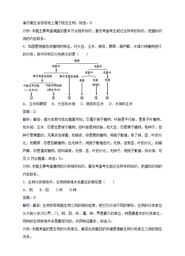 苏教版生物八年级上册第14章第4节生物的分类同步训练第2页