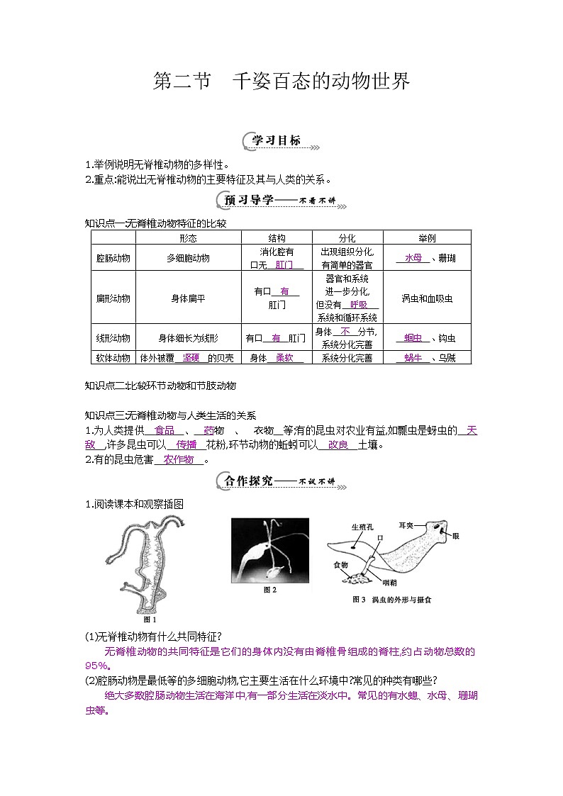 八年级生物上册第十四章第二节 千姿百态的动物世界 导学案第1页