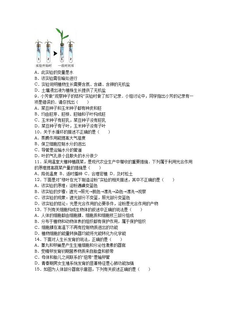 2016年广东省茂名市中考生物试卷（解析版）02