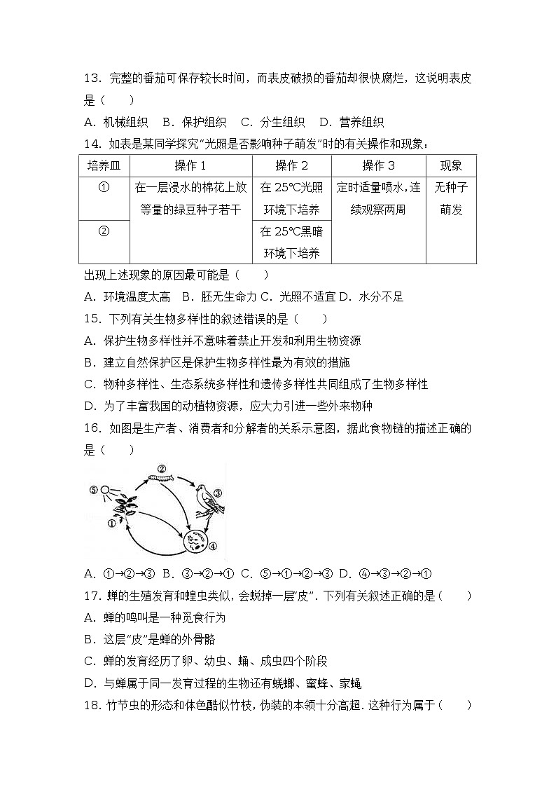 2017年江苏省盐城市中考生物试卷（解析版）03