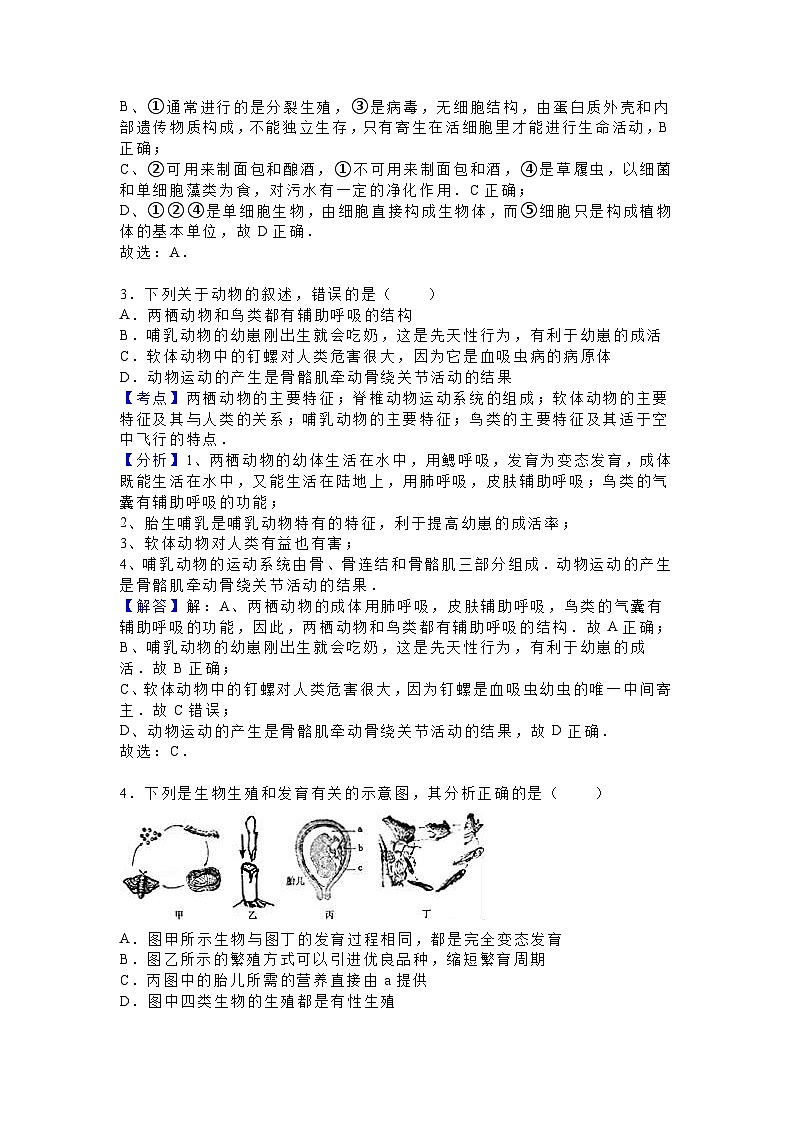 2016年湖北省黄冈市中考生物试卷第2页