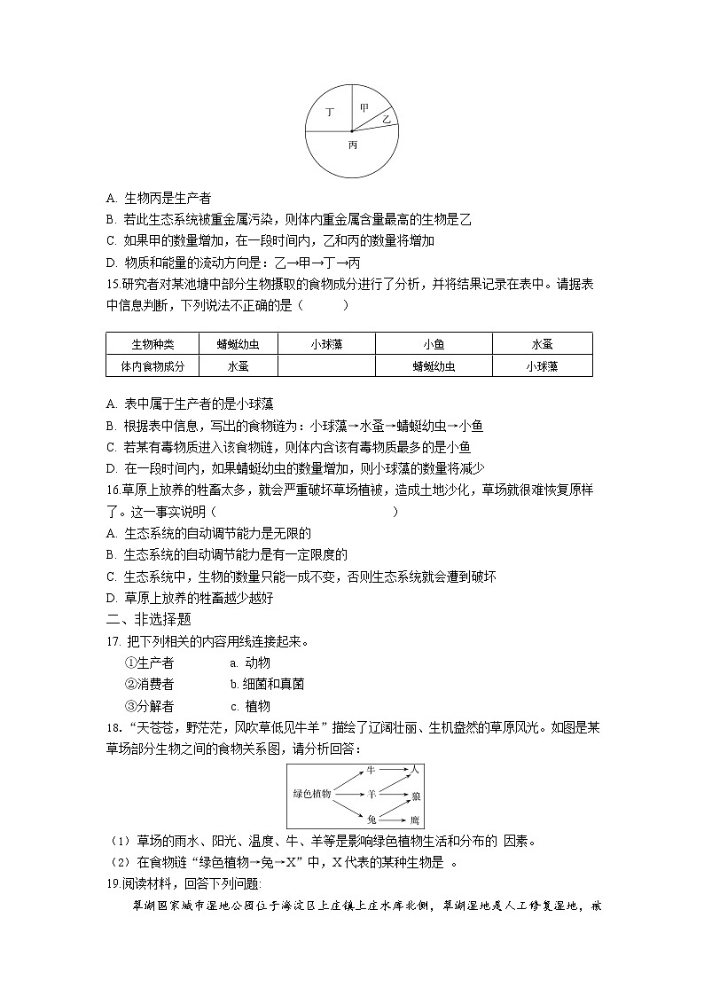 人教版生物七年级上册 第1单元 2.2 生物与环境组成生态系统 同步练习题（解析版）03