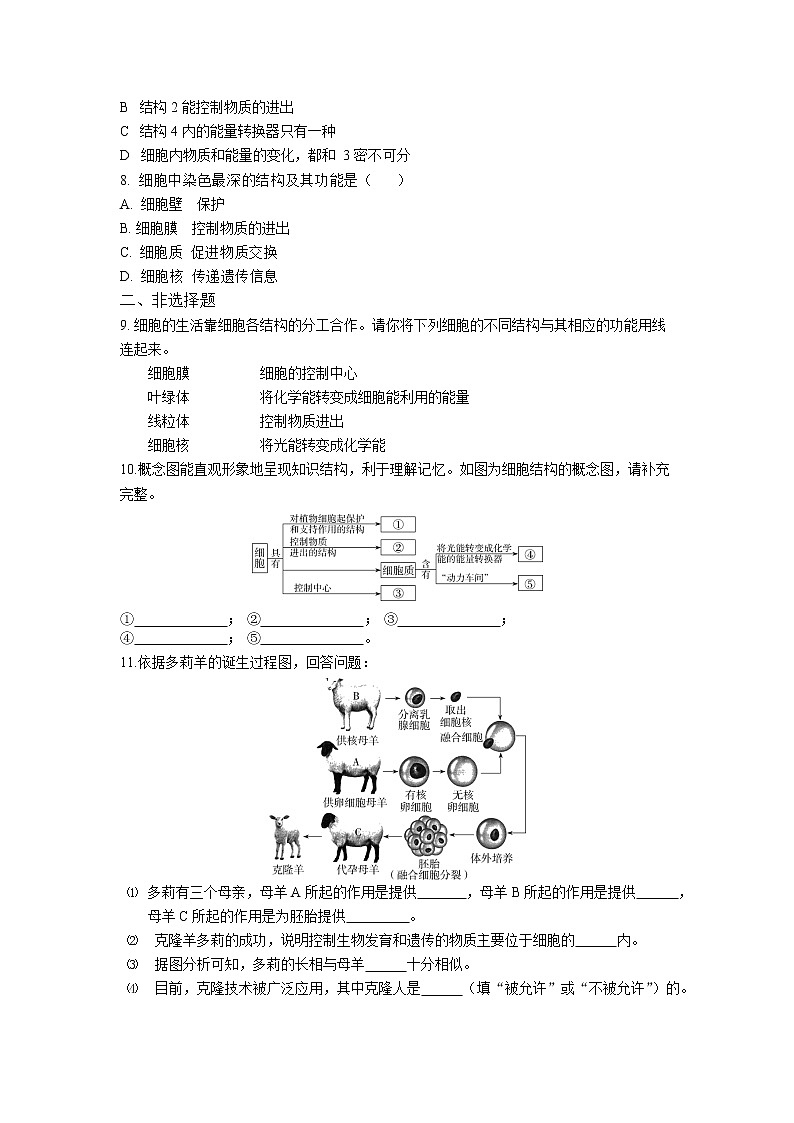 人教版生物七年级上册 第2单元 1.4 细胞的生活 同步练习题（解析版）02