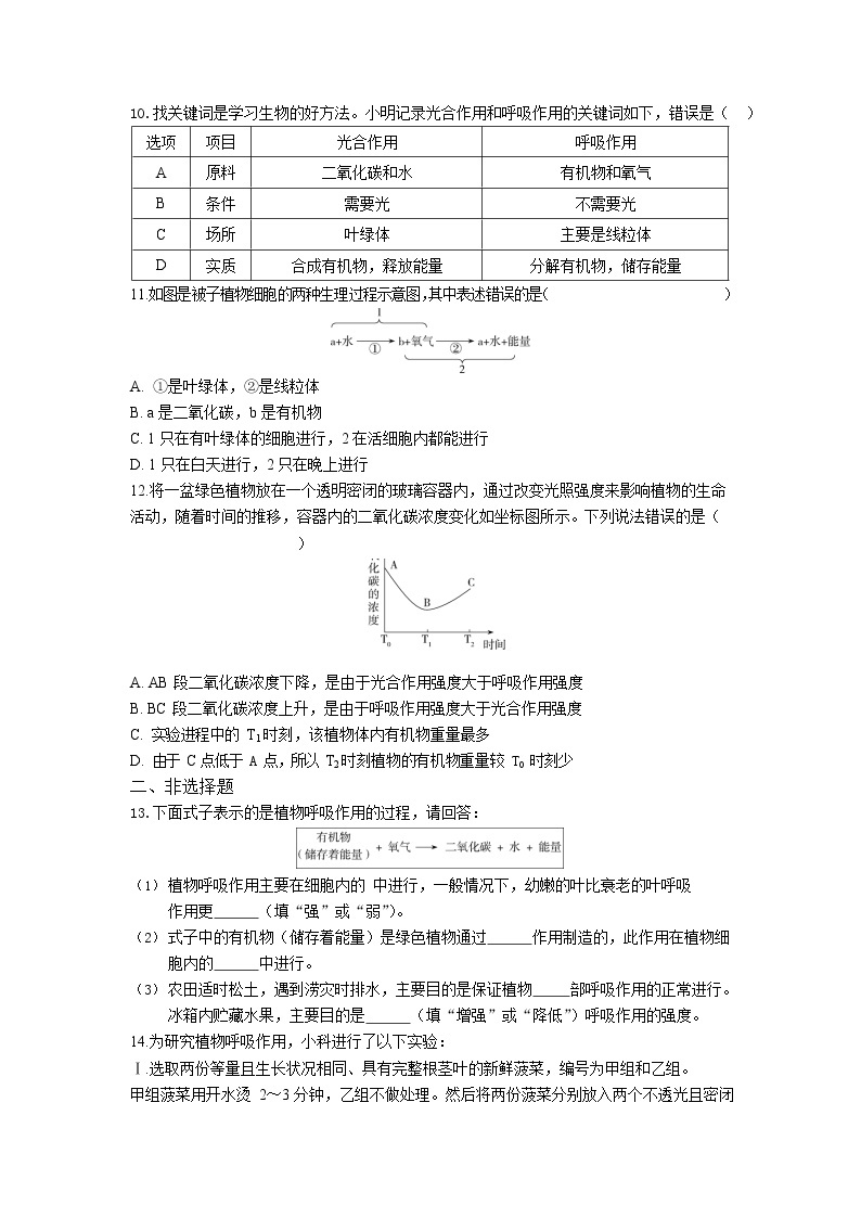 人教版生物七年级上册 第3单元 5.2 绿色植物的呼吸作用 同步练习题（解析版）03