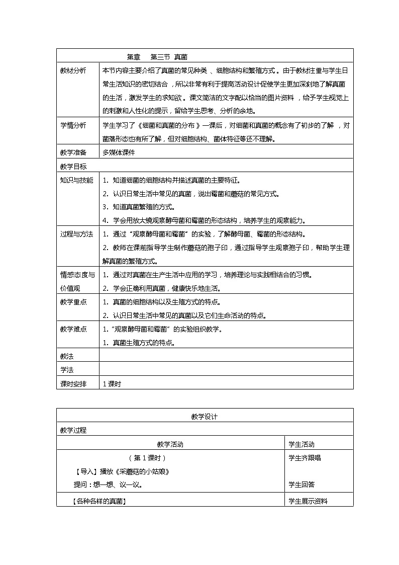 5.4.3 真菌 教案 人教版八年级上册生物01