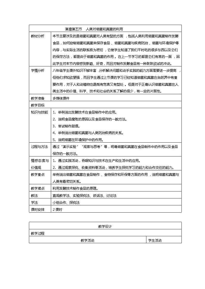 5.4.5 人类对细菌和真菌的利用 教案 人教版八年级上册生物01
