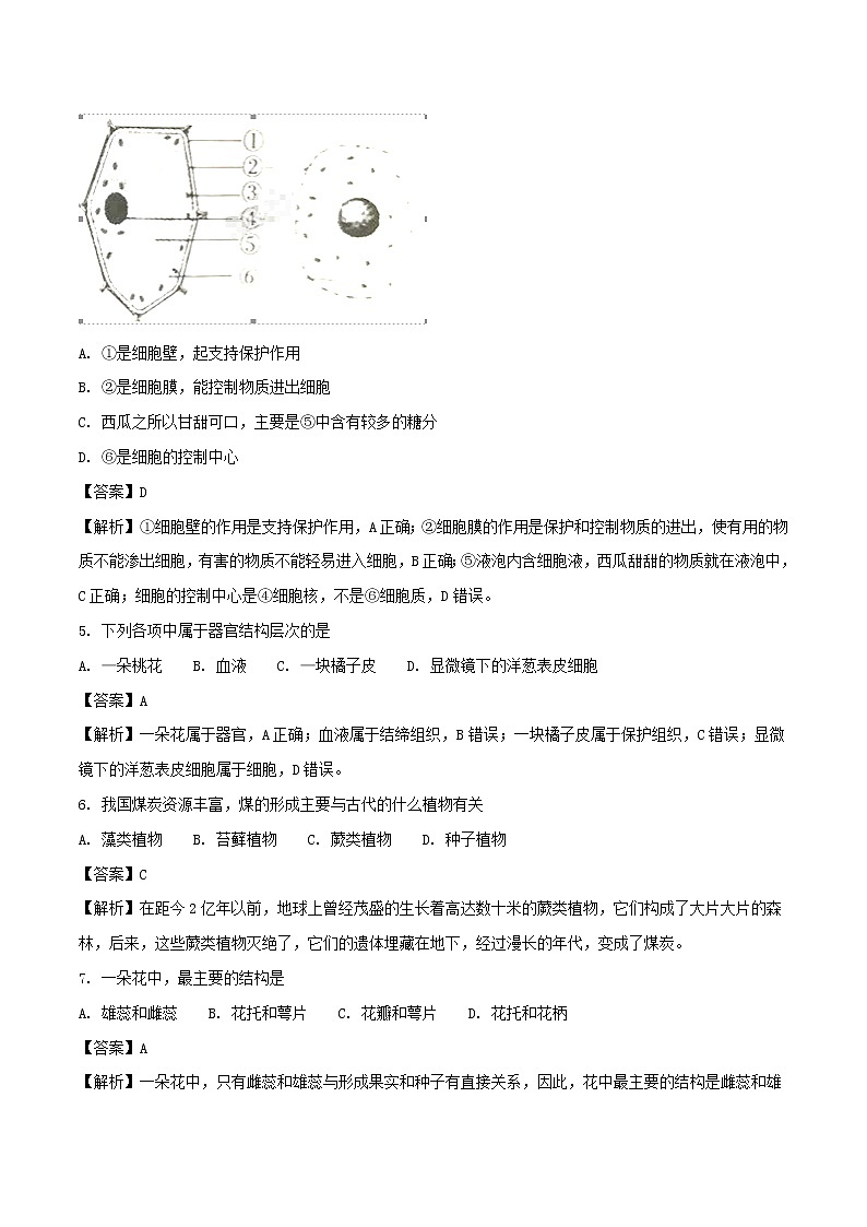 2018年湖南省衡阳市中考生物真题试题（含解析）02