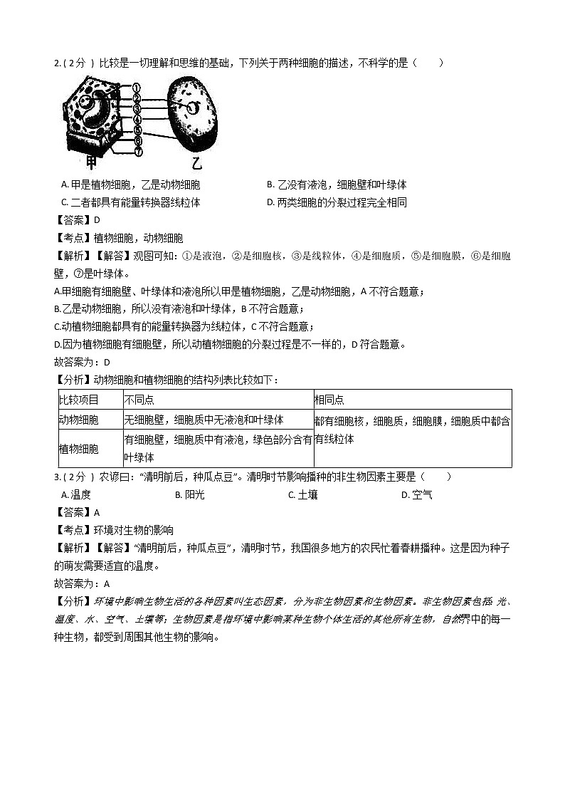 2018年山东省济宁市中考生物试卷（解析版）02