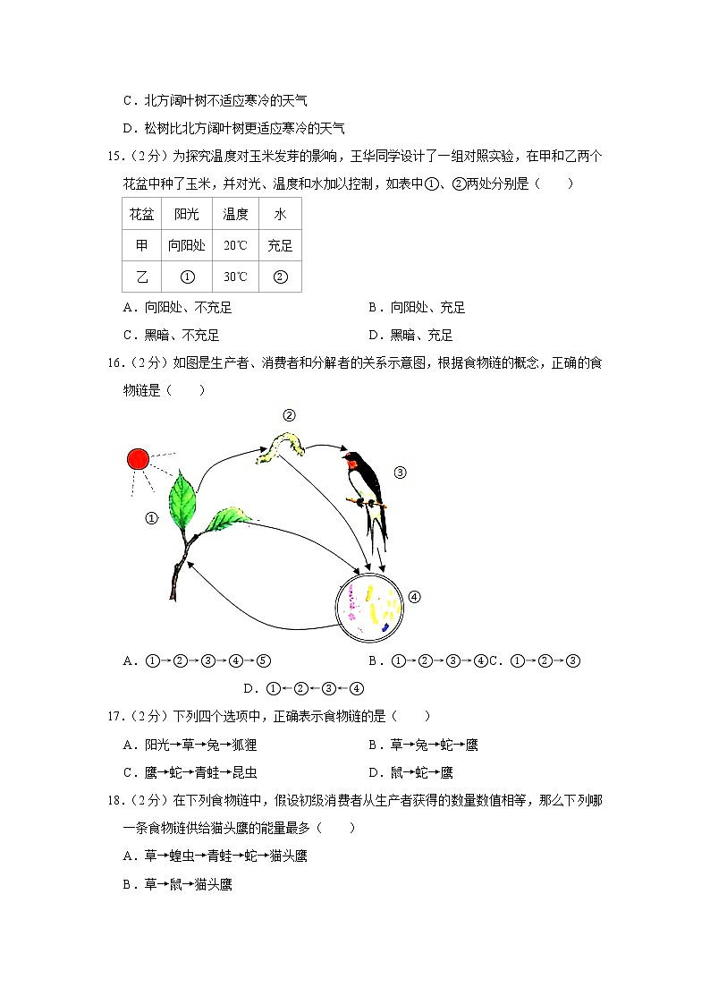 2018-2019学年内蒙古鄂尔多斯市东胜二中七年级（上）第一次段考生物试卷（解析版）03