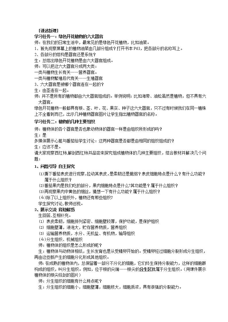 人教版（新课标）七年级生物上册：2.2.3 植物体的结构层次-教案（1）第2页