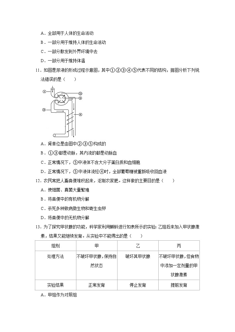 2020-2021学年河南省周口市扶沟县七年级下学期期末生物试卷（WORD版，含答案）03