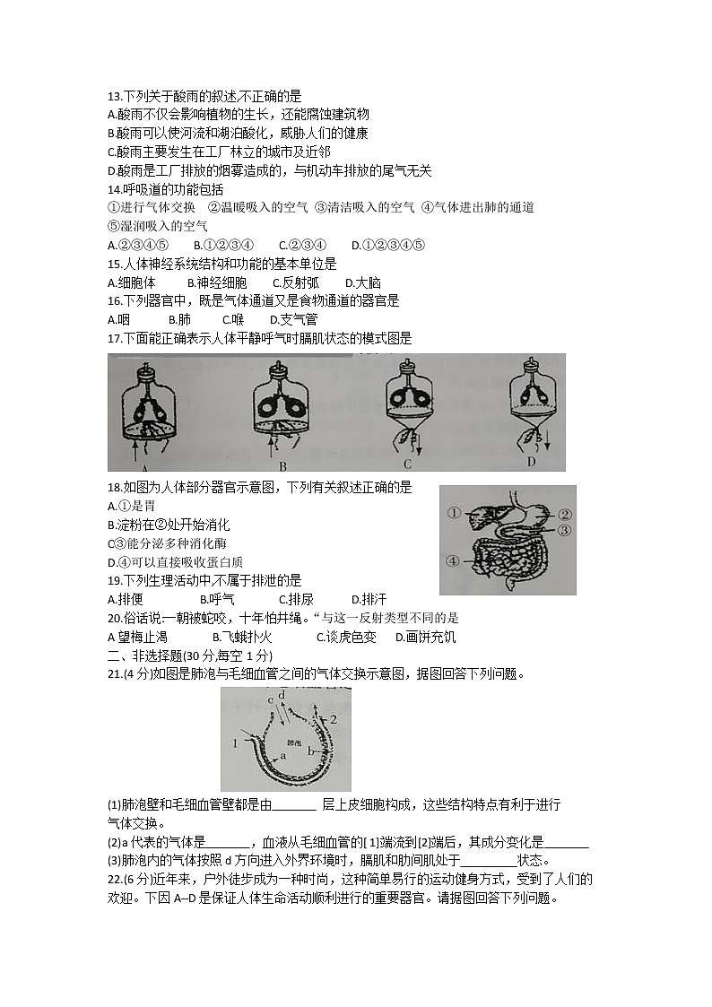 吉林省长春市德惠市2020-2021学年七年级下学期期末考试生物试题(word版含答案)第2页